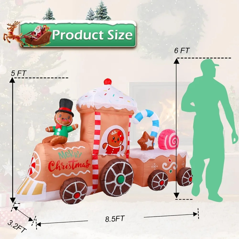 Christmas Inflatables Outdoor Decoration Inflatable Train with Gingerbread Candy Cane Giant Outdoor Indoor Blow Up LED Lighted U