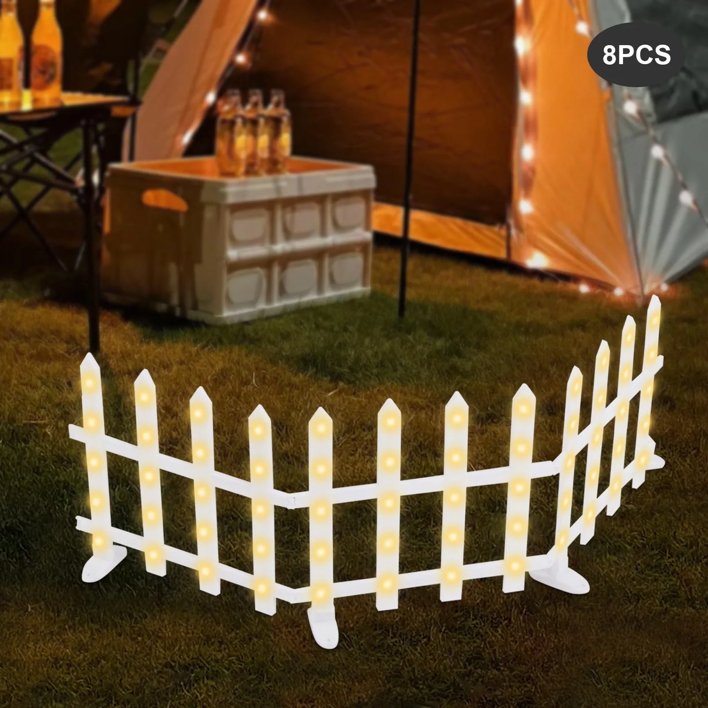 8 PCS Christmas PP Decorations Light,White Christmas Fence Warm Lights Placement Each Panel 38cm for Decoration Christmas Tree