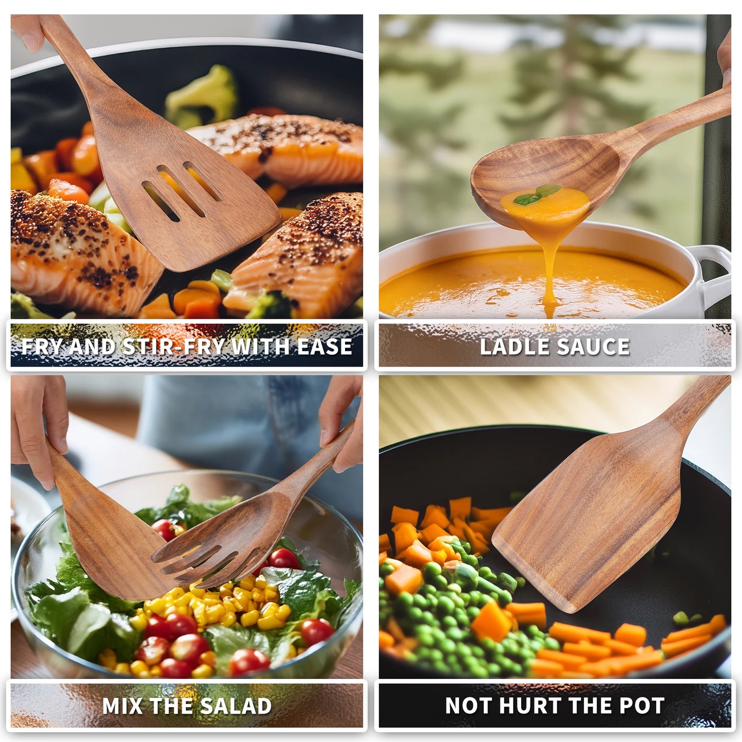 9PCS Kitchen Utensils Set - Wooden Spoons for Cooking- Wooden Spoons, Spatula Set, Slotted Spoon - Handmade Wooden Spoon Set