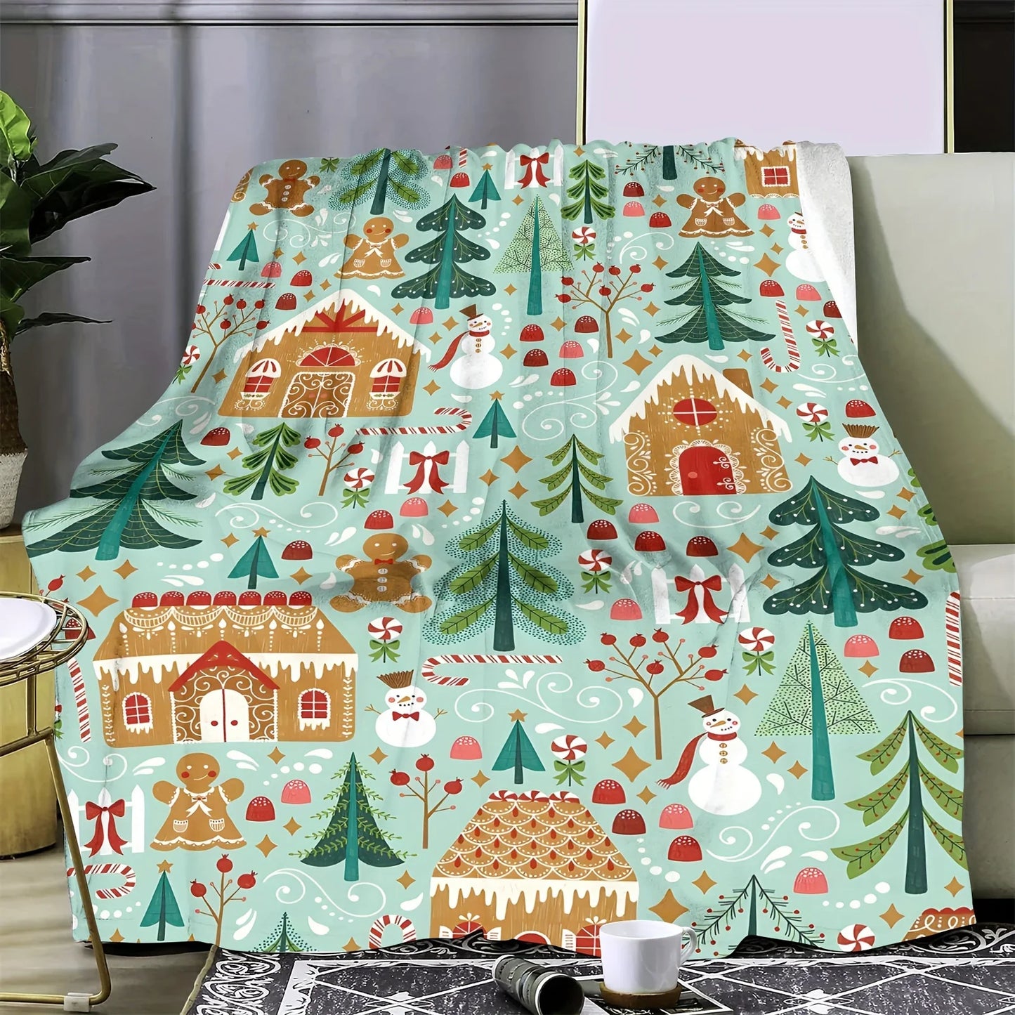 Contemporary Christmas Pattern Digital Print Flannel Fleece Throw Blanket, Soft Warm Cozy Blanket for Sofa, Home Leisure, Office