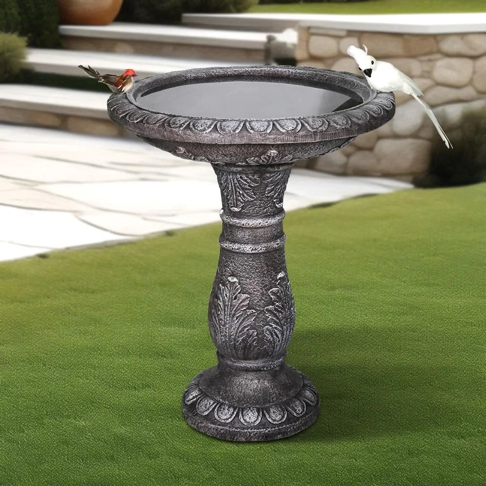 Large Vintage Carved Pedestal Bird Bath Outdoor Garden Fountain Durable Fiber Reinforced Concrete Easy Assembly Wildlife Water