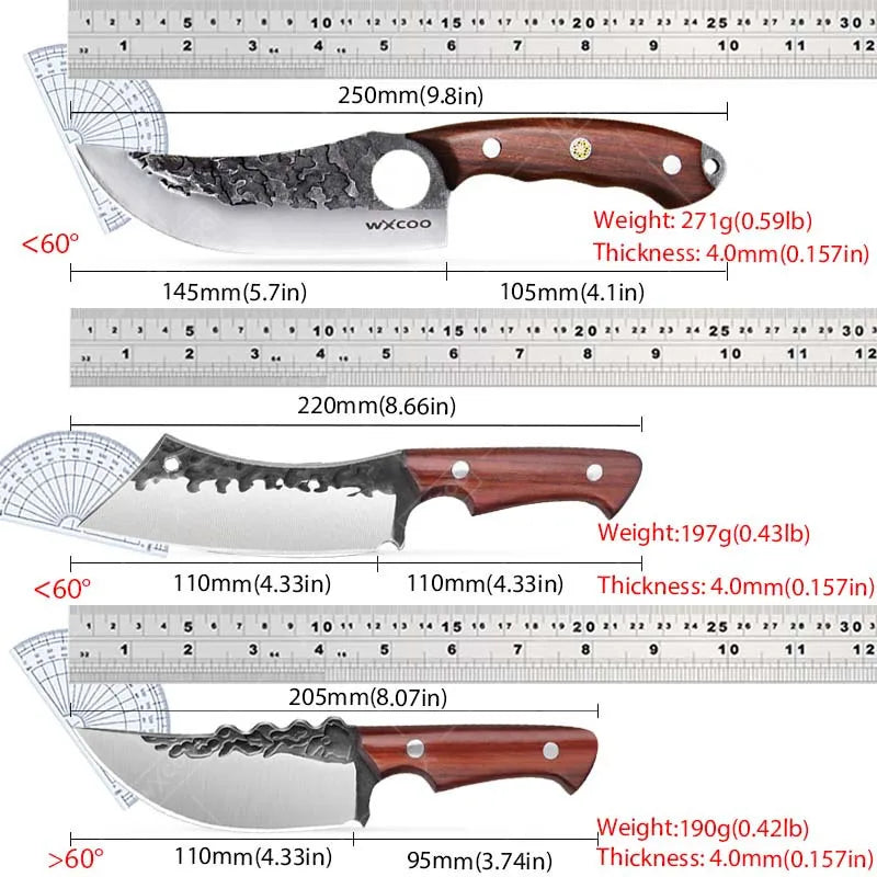 3PCS Kitchen Chef Knife Set Stainless Steel Utility Knife Wood Handle Multipurpose Sharp Boning Barbecue Fish Vegetable Pocket