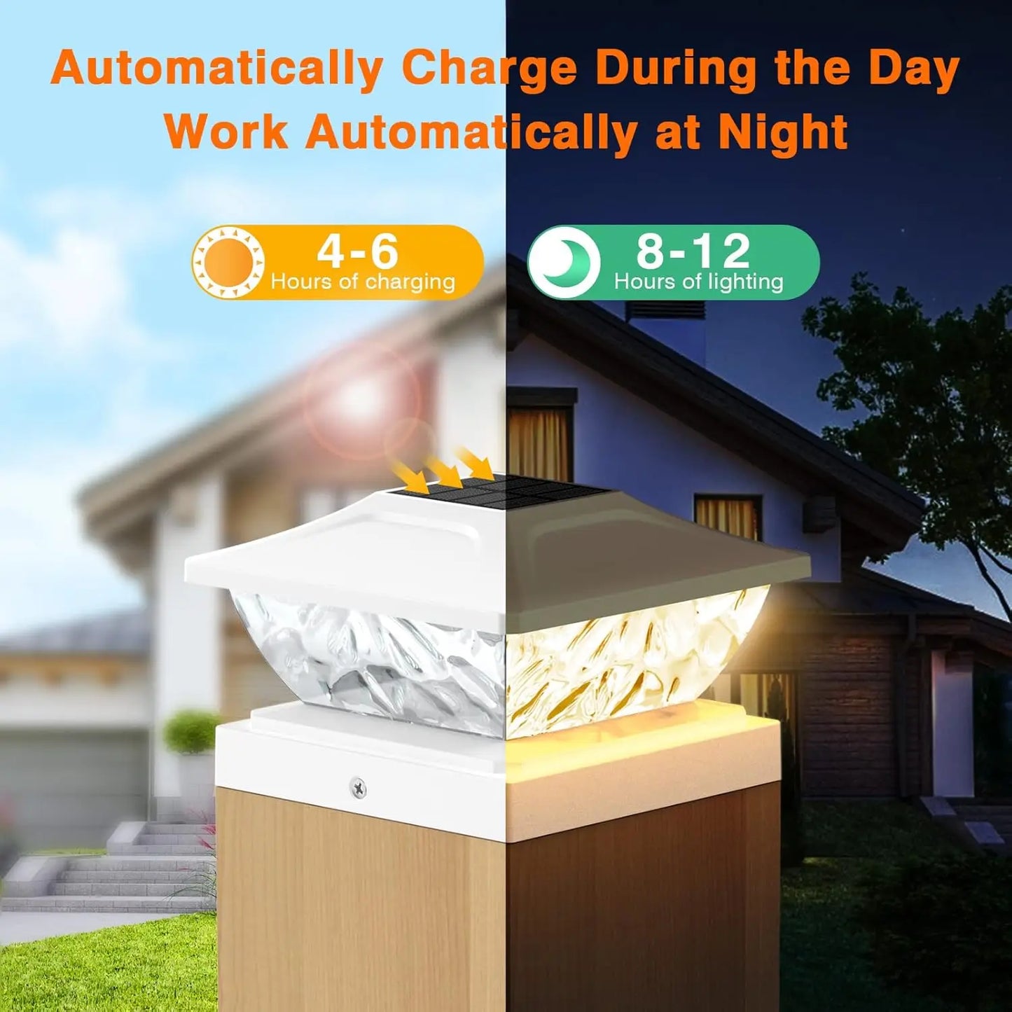 4/6/8/12 Pack 2 Mode Bright Solar Post Lights, Solar Powered Deck Lights for 4x4 4.5x4.5 5x5 Posts in Garden Decor, White