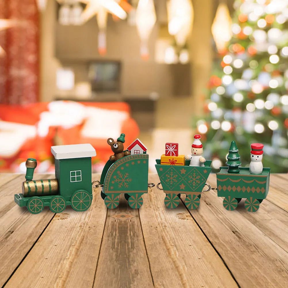 Christmas Wooden Mini Train Decor Set Christmas Train Ornament Toys Xmas Table Top Ornament Christmas Decorations Gift