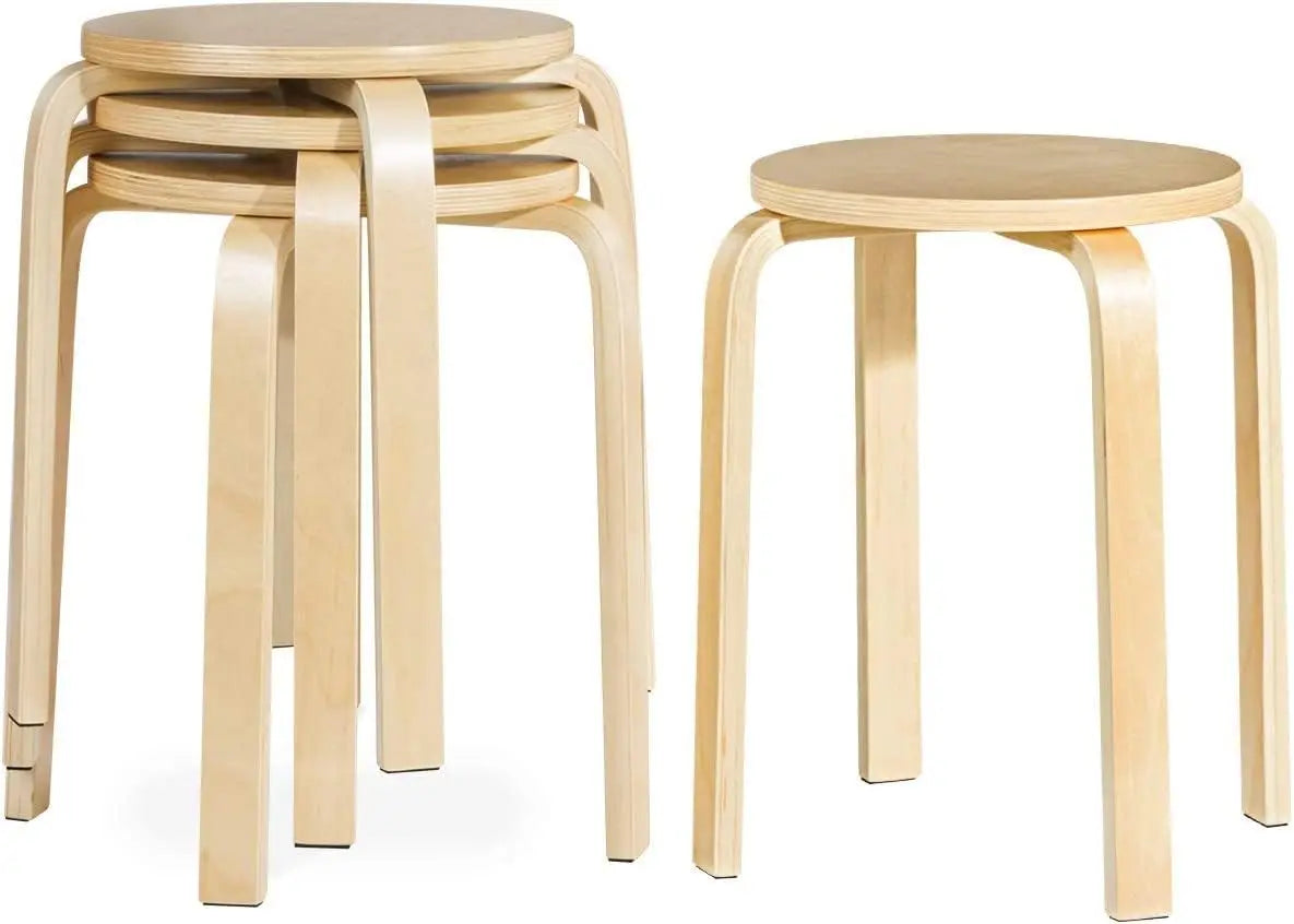Stackable Bentwood Stools Set of 4,18Inch Height Backless Counter Chairs with Round Top,Anti-Slip Felt Pad,Portable School Stool