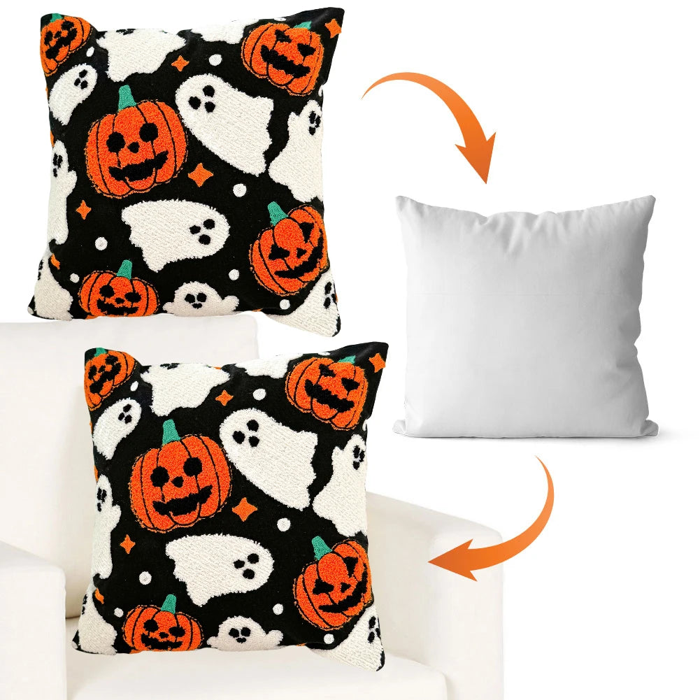 2PCS 45*45cm Halloween Pumpkin Cushion Cover Throw Pillow Cover Pumpkin Fall Decorative Soft Pillowcase for Couch Pillow