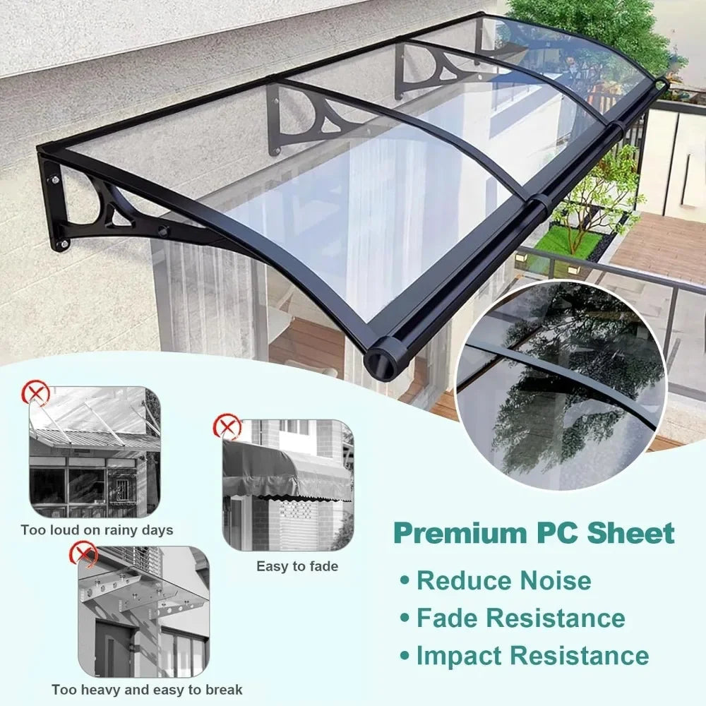 Awning for Door Entrance, Awnings for Doors, Polycarbonate Cover Outdoor Front Door Patio UV/Rain/Snow Protection