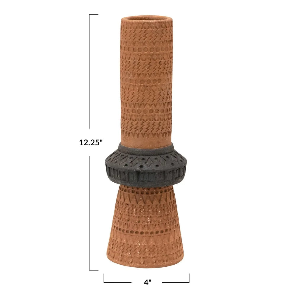 Handmade Debossed Terracotta Vase Floral Plant Holder Boho Decor Creative Home Accent Unique Decorative Piece Dried Flowers