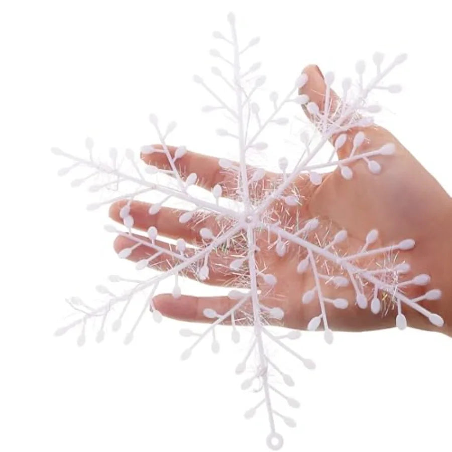 HESTYA 50 Pcs Large Snowflake Decorations for Christmas Holiday: Big White Hanging Snowflakes Ornaments in Plastic Ideal for In