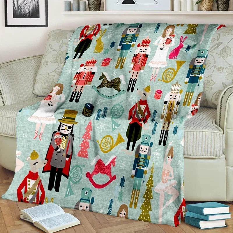 Nutcracker Christmas Tree Cartoon Blanket,Soft Throw Blanket for Home Bedroom Bed Sofa Picnic Travel Office Cover Blanket Kids