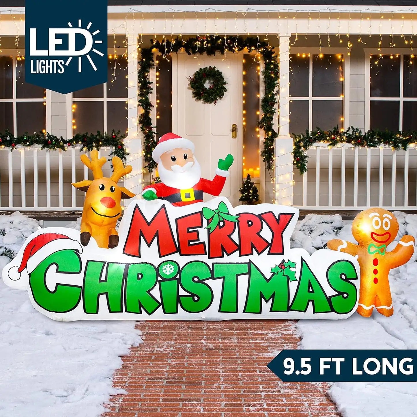 Joyfy 9.5 FT Christmas Inflatables Merry Christmas Sign Christmas Blow Ups Yard for Holiday Party Garden Lawn Decor