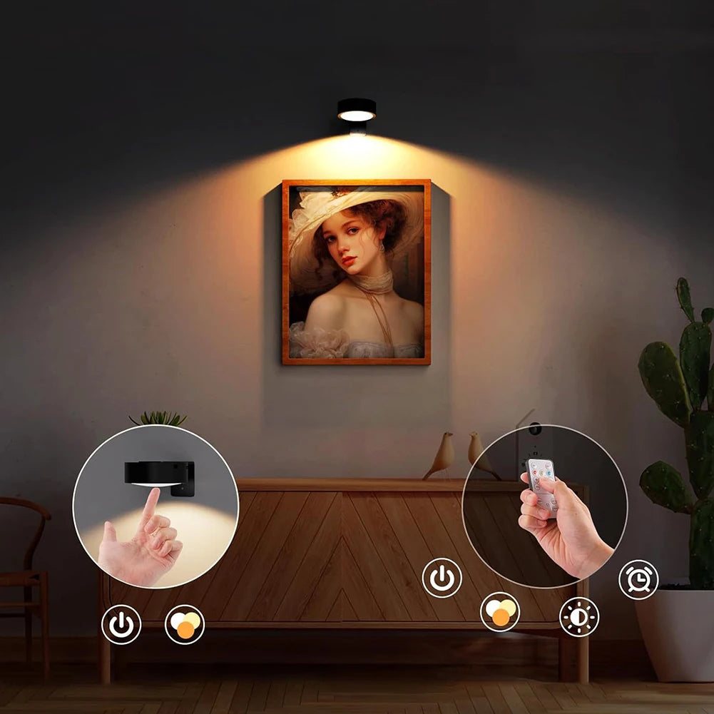 LED Wall Sconces Light Touch Control Remote 3 Colors & RGB LED Spotlight Wall Lights Wireless Picture Light Recharge Night Light