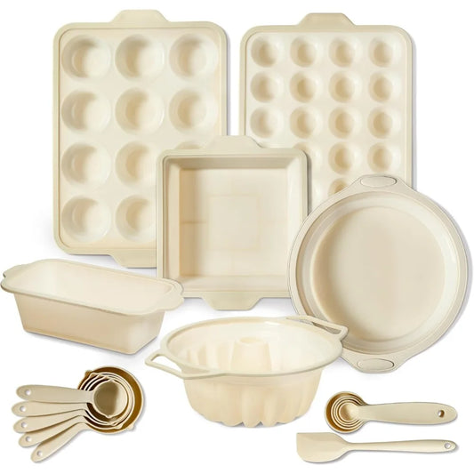 COOK WITH COLOR 17 Pc. Silicone Baking Pan Set - Non-Stick & Easy Clean Silicone Muffin Pans for Baking with Sturdy Metal Frame