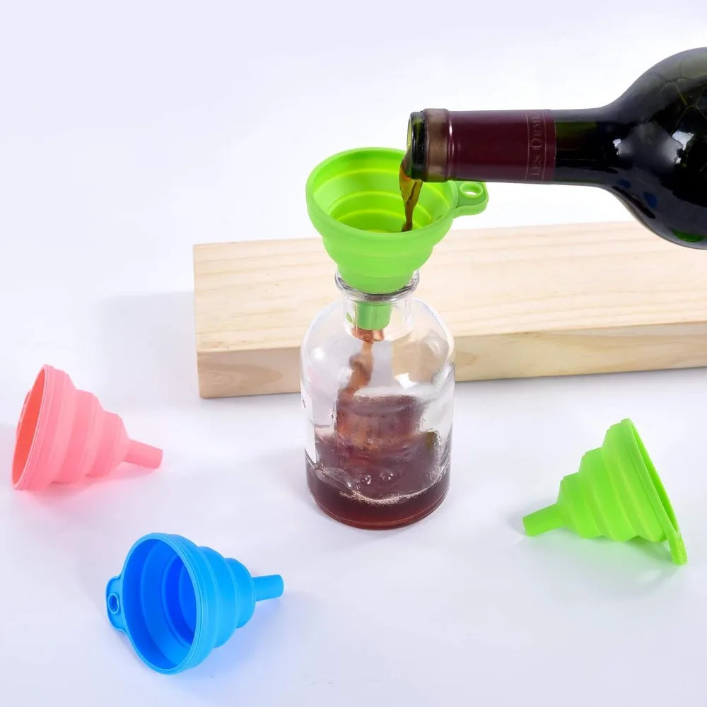 kitchen silicone collapsible funnel set of 3,small and large,flexible-foldable-cooking-food-grade funnels for filling small or m