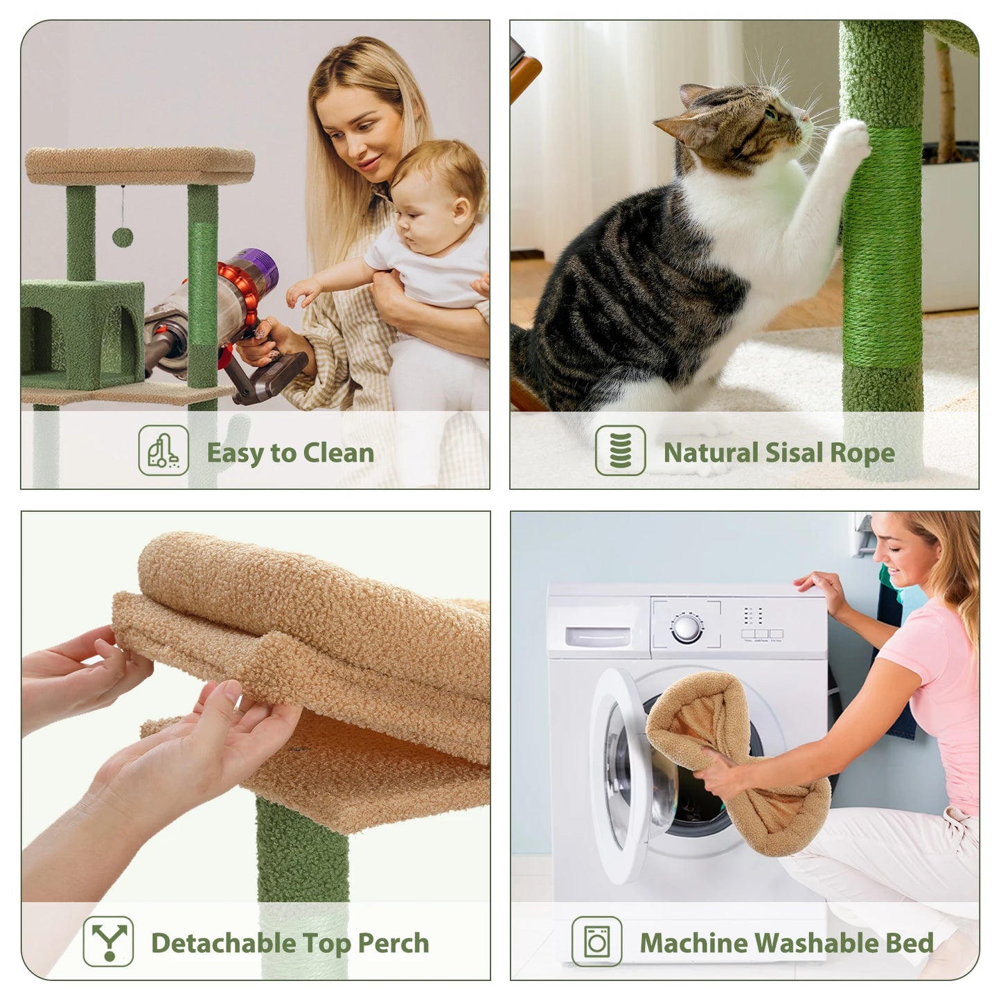 Green Cat Tree for Indoor Cats,  Large Hammock Cat Condo with Big Top Perch 5-Level Cat Tower for Large Cats with Metal Frame