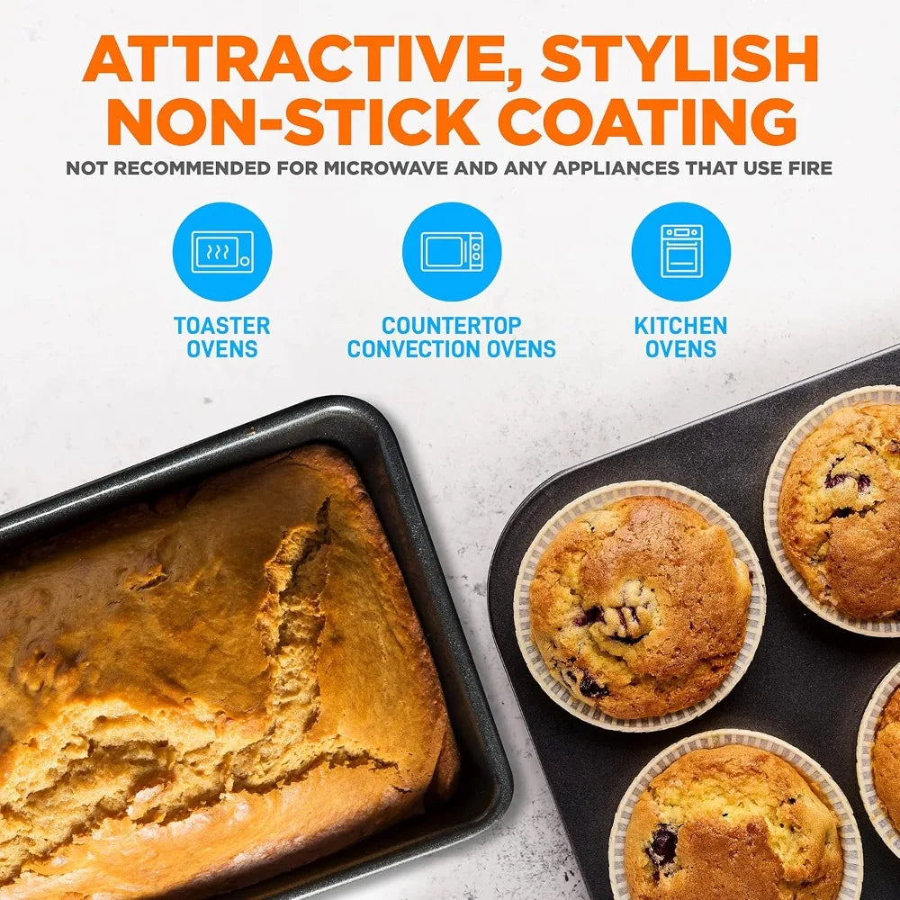 NutriChef 8-Piece Nonstick Stackable Bakeware Set - PFOA, PFOS, PTFE Free Baking Tray Set w/Non-Stick Coating, 450°F Oven Safe,