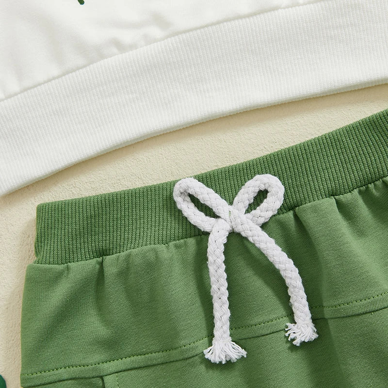 St Patrick s Day Baby Outfit Green Shamrock Print  and Pants Set for Newborn Infant Spring Clothes Collection