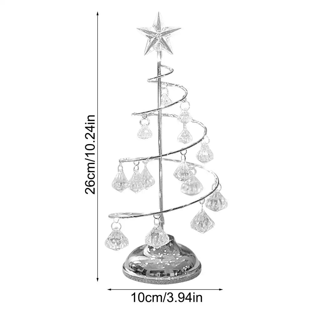 Crystal Christmas Tree For Desk Rotating Crystal Glitter Christmas Tree Electroplating Iron Art Winter Festival Tree Night Light