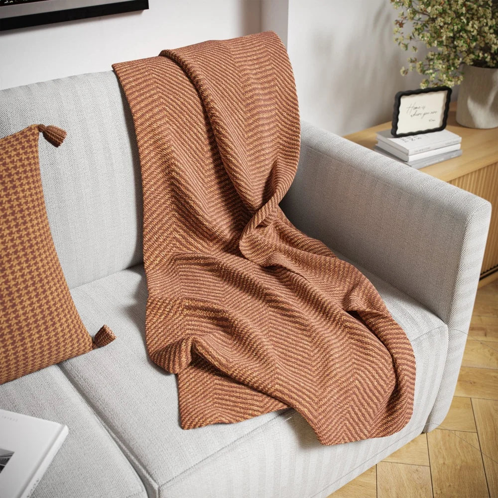 Cozy Herringbone Woven Throw Blanket Decorative Accent Soft Polyester Acrylic Viscose Machine Washable Lightweight Warm Unisex