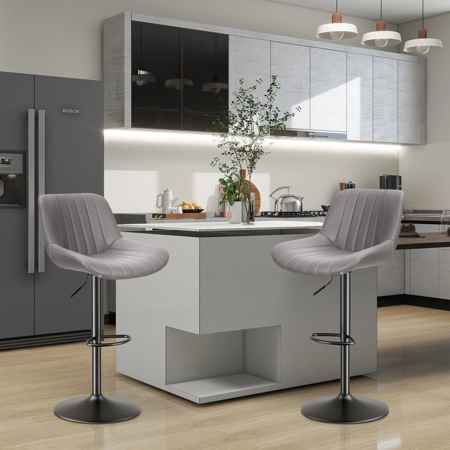 Bar Stool 2-Piece Set, Adjustable Modern Rotating Bar Stool with Backrest, Counter High Performance Fabric Island Chair