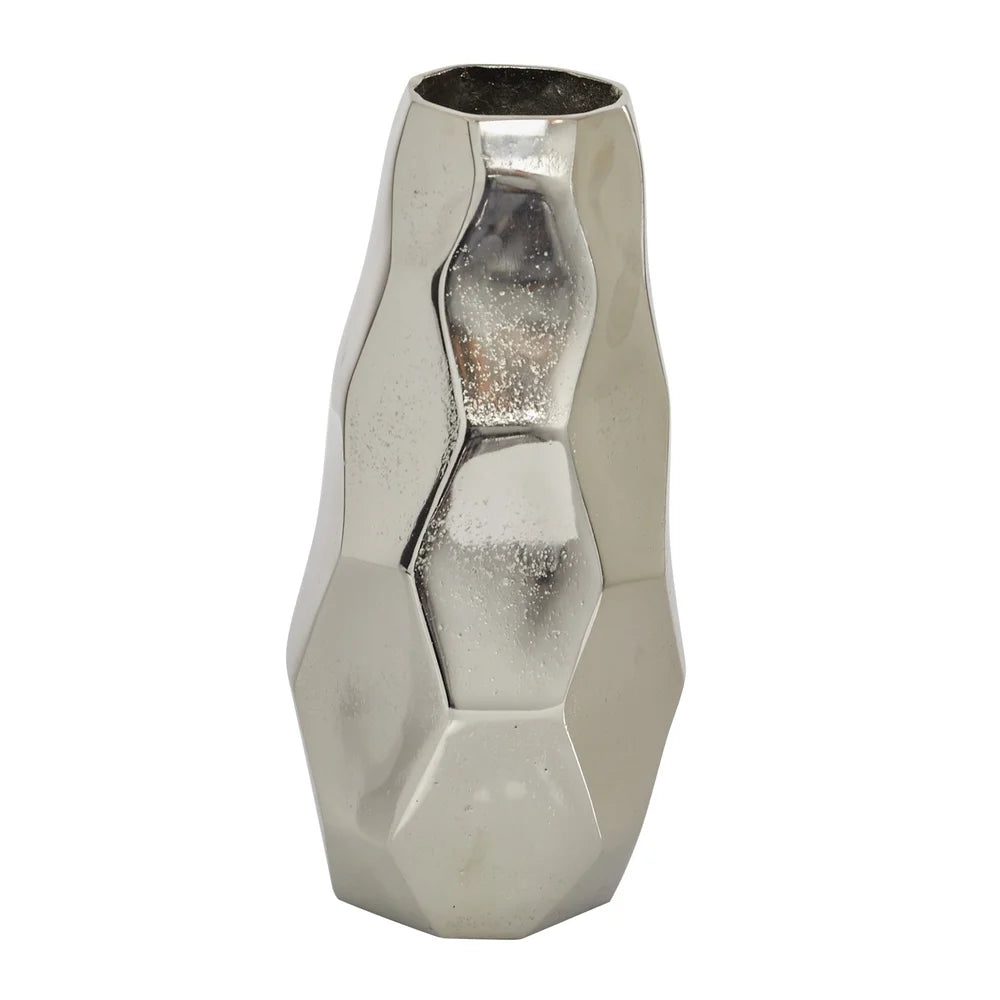 Geometric Silver Aluminum Vase Modern Decorative Home Accent Wipe Clean Lightweight Durable Indoor Use Stylish Decorative