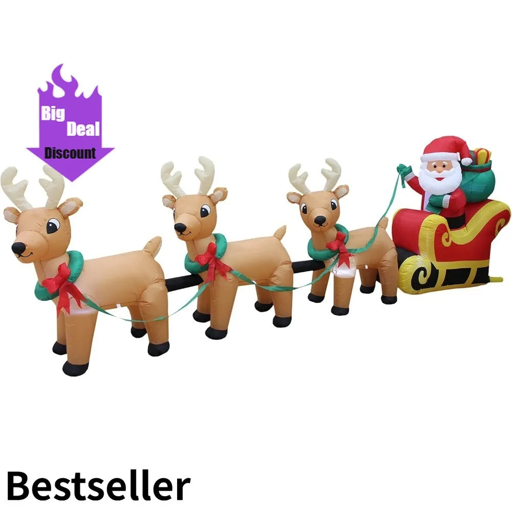 Giant 12-Foot Santa Sleigh with Lighted Reindeer Outdoor/Indoor Christmas Decor