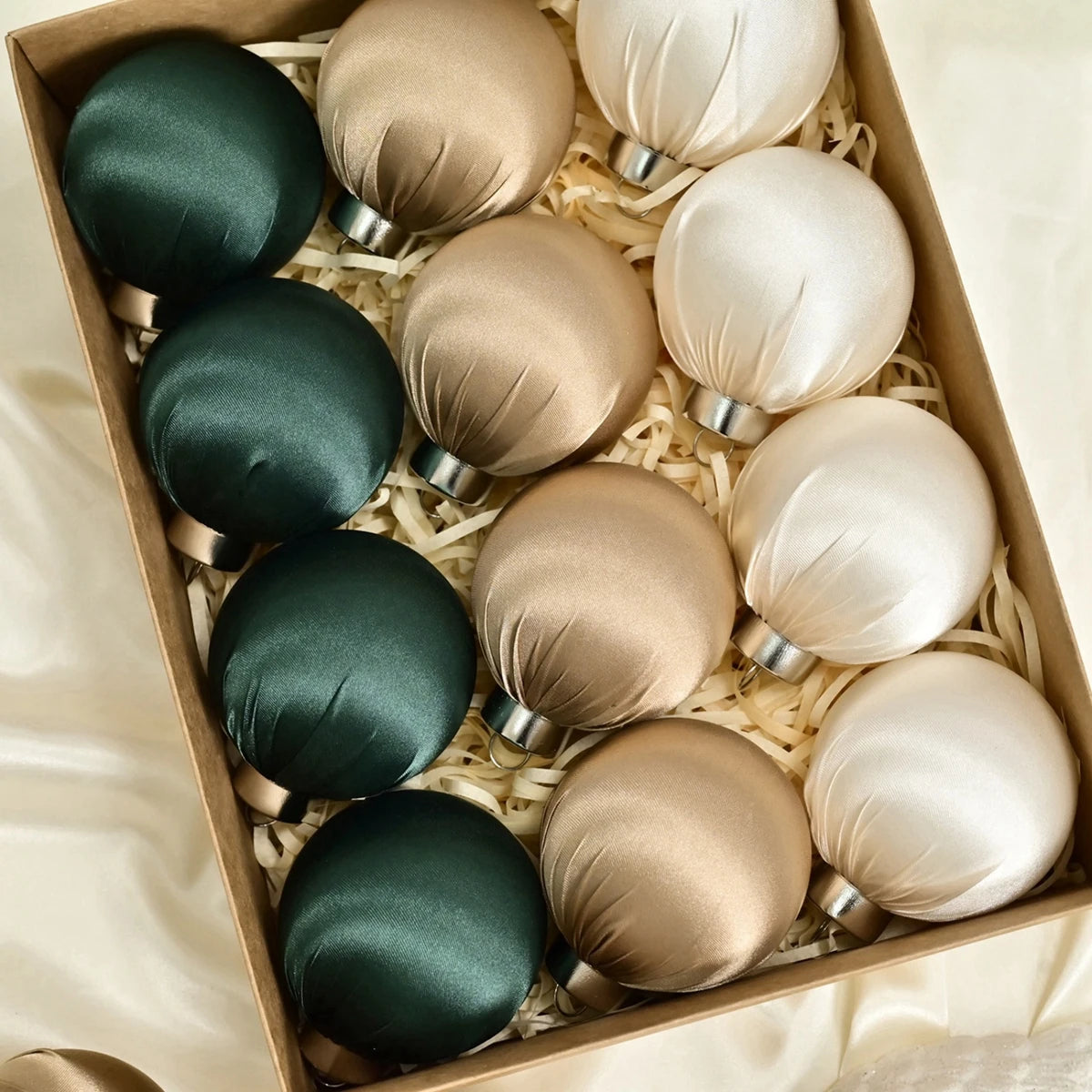 12PCS Glossy Velvet Christmas Hanging Ball Ornaments Festive Atmosphere Christmas Tree Decoration Ball Satin Home Decor