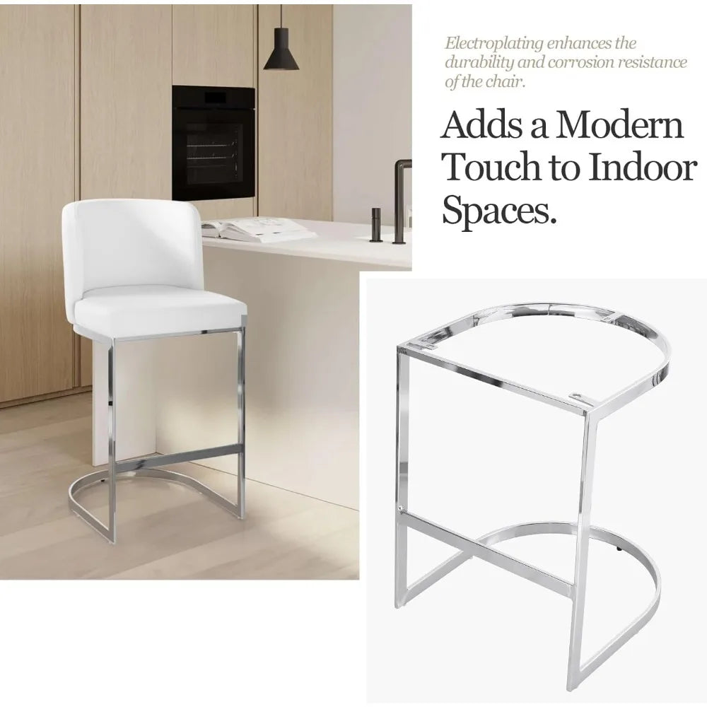 Counter Height Bar Stools Set of 3, Modern 26" Counter Stools with Back and C-Shaped Metal Frame, Upholstered Faux Leather