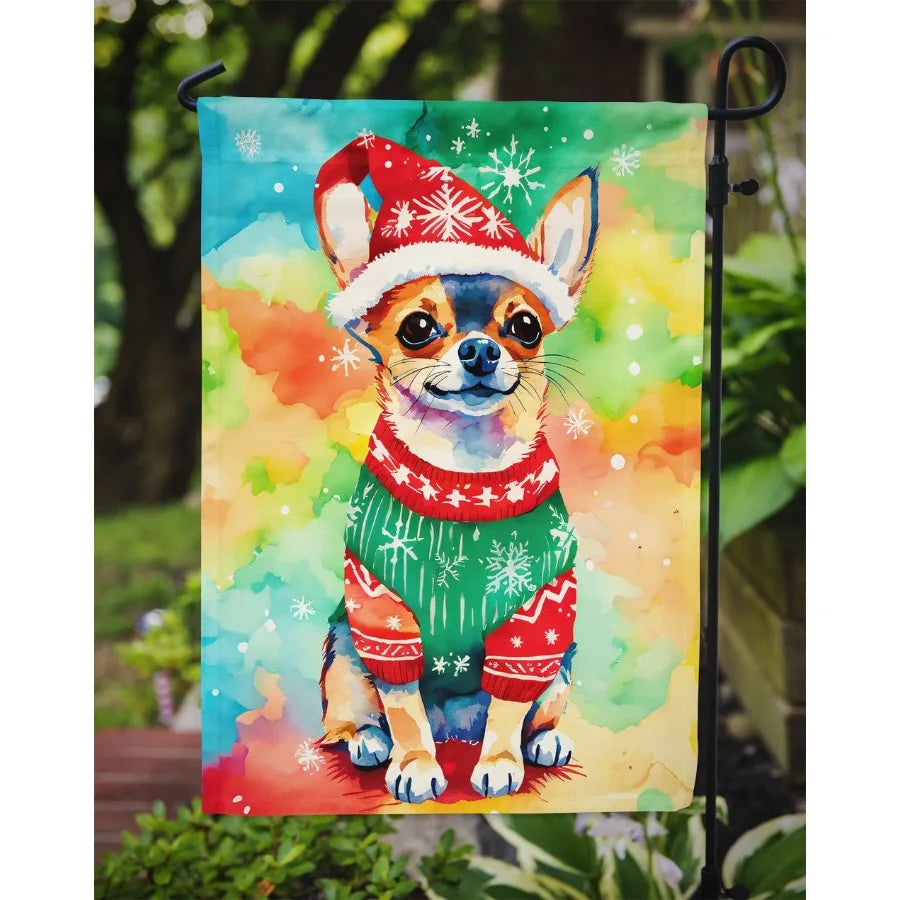 Chihuahua Christmas Garden Flag Mailbox Flag Drative Yard Flag Banner Outside Patio Artwork Yard Flower Beds Garden Size Multic