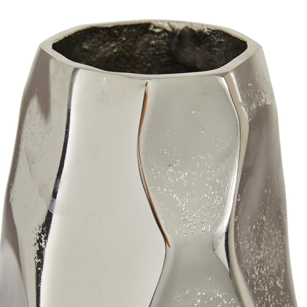 Geometric Silver Aluminum Vase Modern Decorative Home Accent Wipe Clean Lightweight Durable Indoor Use Stylish Decorative