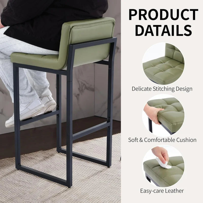 TTY Set of 3, Upholstered PU Leather Counter Height Barstools with Low Back and Thickened Metal Legs, Modern UE