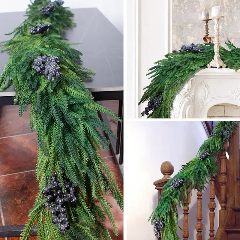 Christmas Cedar Garland 180cm Bendable Artificial Norfolk Pine Garland Wall Hanging Fake Plant Vines Artificial Christmas Wreath