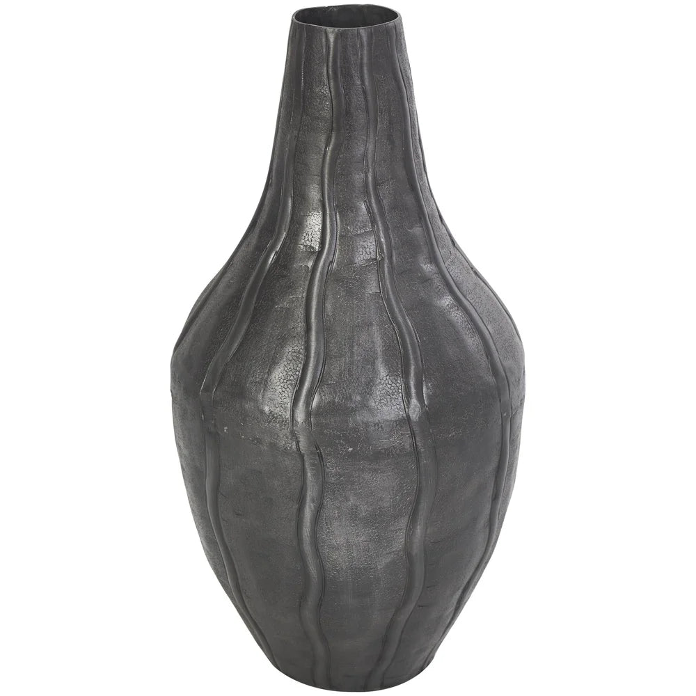 Matte Black Metal Vase with Snakeskin Texture Modern Indoor Centerpiece Living Room Dining Decor Unique Home Accent 13 Inch