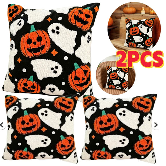 2PCS 45*45cm Halloween Pumpkin Cushion Cover Throw Pillow Cover Pumpkin Fall Decorative Soft Pillowcase for Couch Pillow