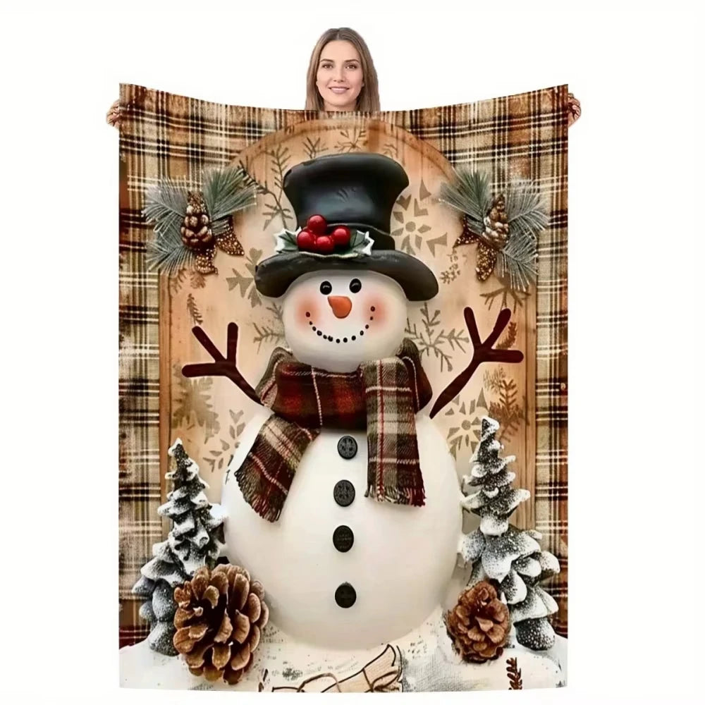 [Soft Snowman Blanket] Soft and durable snowman flannel blanket Winter Flannel Blanket Christmas season