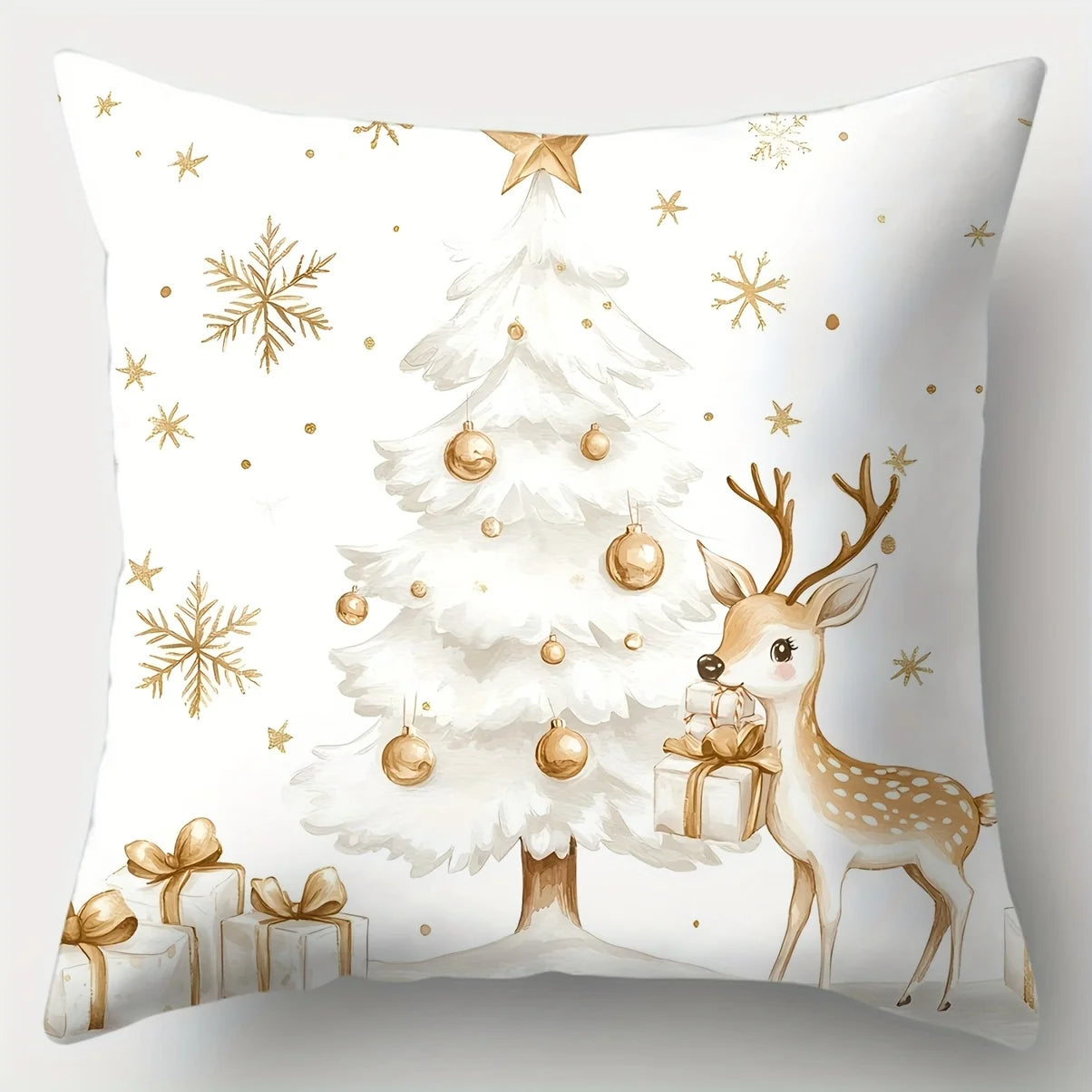 4pcs Set, Christmas Pillowcase, Golden Christmas Series Pillowcase, 17.7"*17.7", Single Side Print, Christmas Decoration, Sofa W