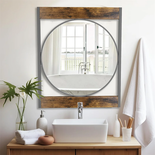 Rectangle Metal Wood Frame Wall Mirror for Bathroom Living Room Decorative Mirror Entryway Accent Mirror