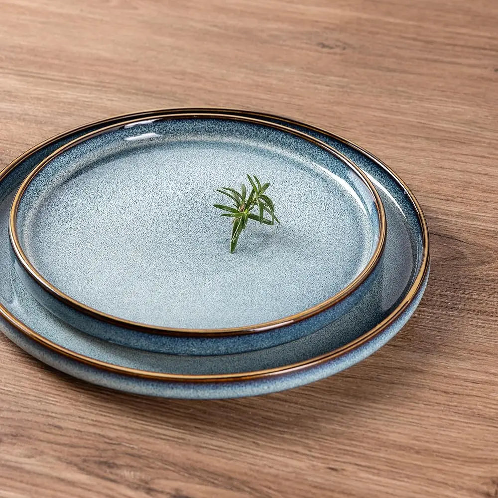 Ceramic Dinnerware Sets For 4, 12 Pieces Stoneware Plates And Bowls Sets, Reactive Glaze Dishes -Scratch Resistant,