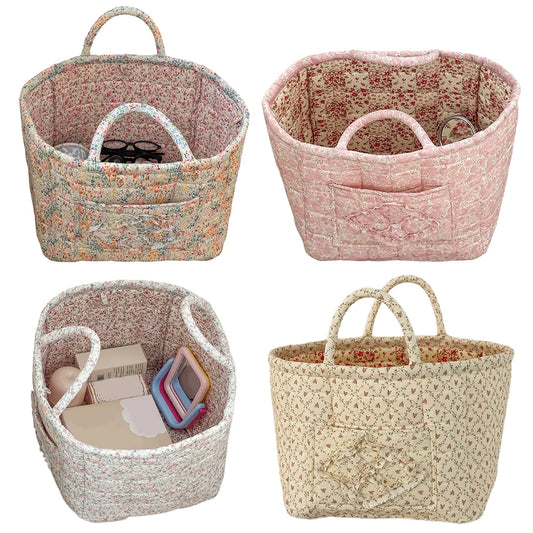 Fabric Pastoral Debris Organizing Bag with Easy Carry Handles Laundry Storage Bin for Shelves Closet Laundry Home Office Decor