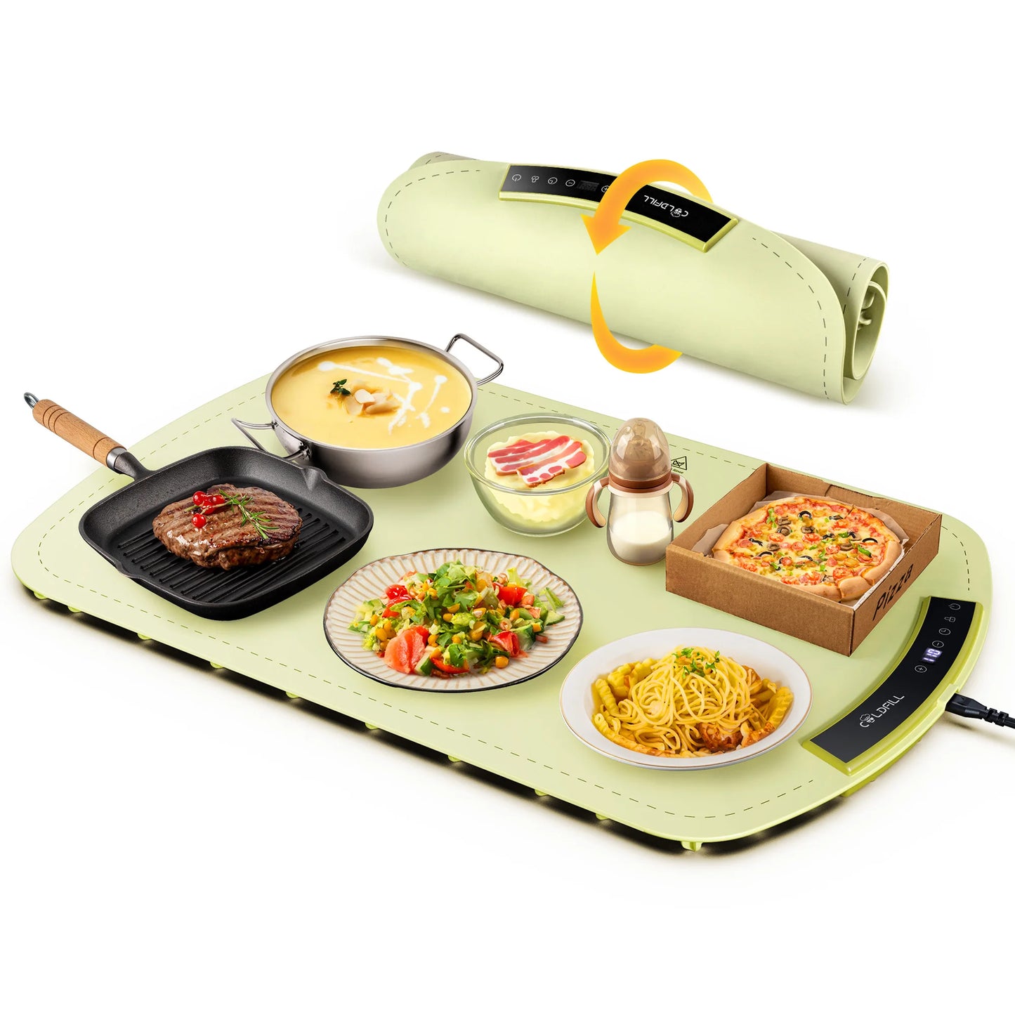 Electric Warming Tray with 8 Tem Setting Food Warmer Plate Foldable Portable Smart Food Fast Heating Mat Electric Warming Tray