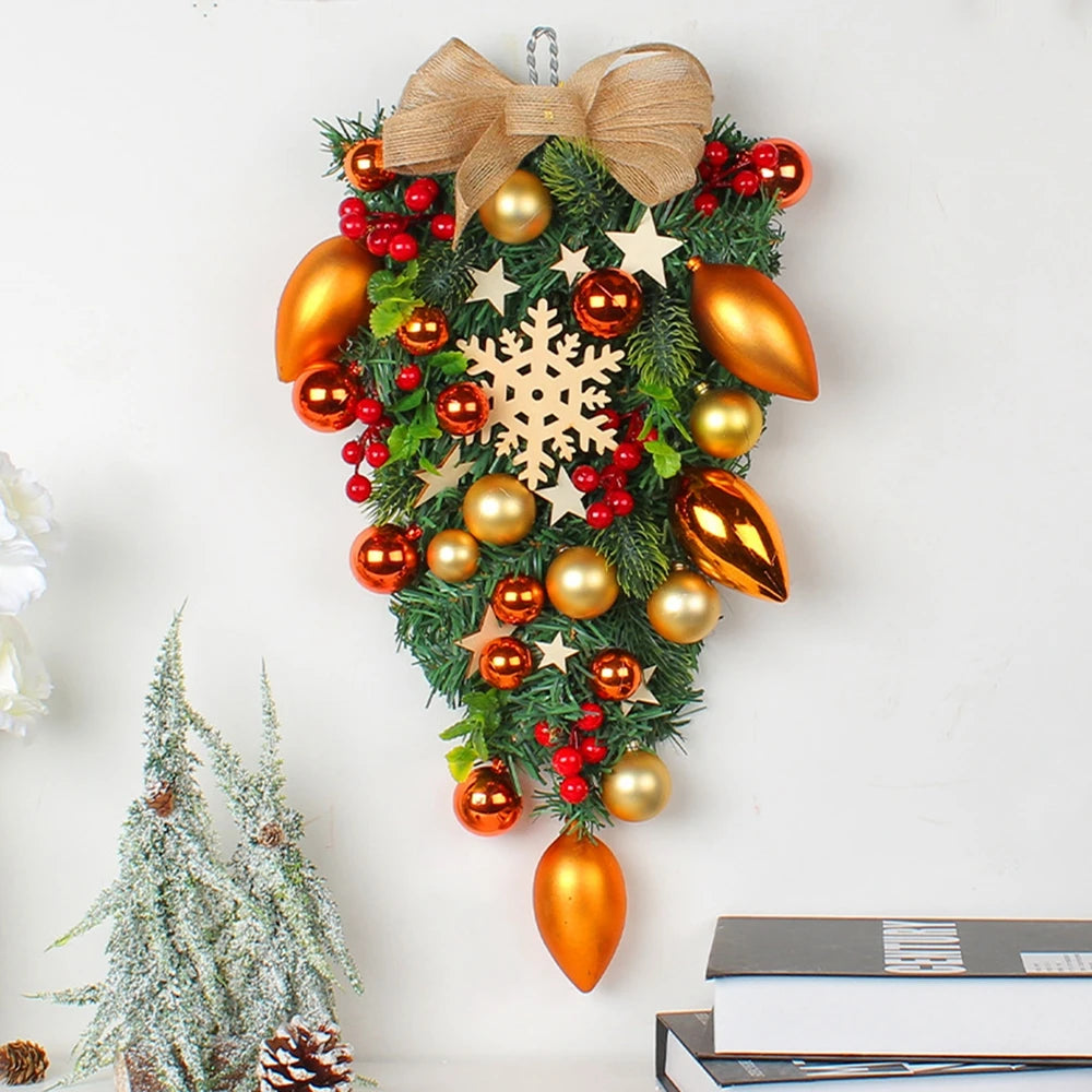 Christmas Ball Wreath Artificial Pine Cones Berry Garland for Front Door Wall Decor 2025 Christmas Wreath New Year Decorations