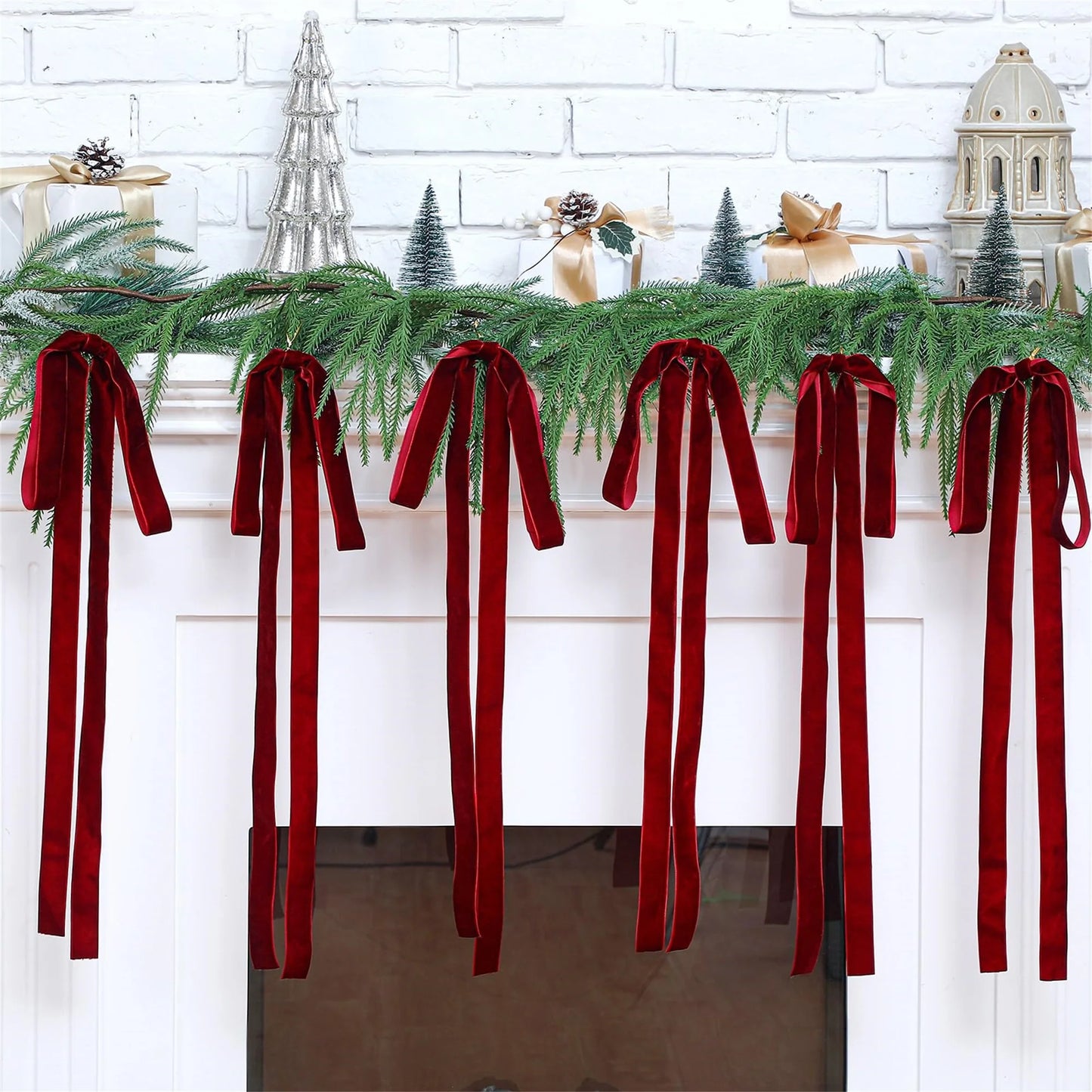 Luxurious Red Velvet Bow with Gold Trim for Christmas Wreath Tree Topper Gift Wrapping Front Door Fireplace Party Decor