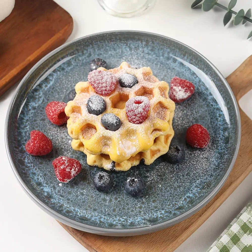 Ceramic Dinnerware Sets For 4, 12 Pieces, Handcrafted Stoneware Plates And Bowls Sets With Flowing Glaze, Microwave &