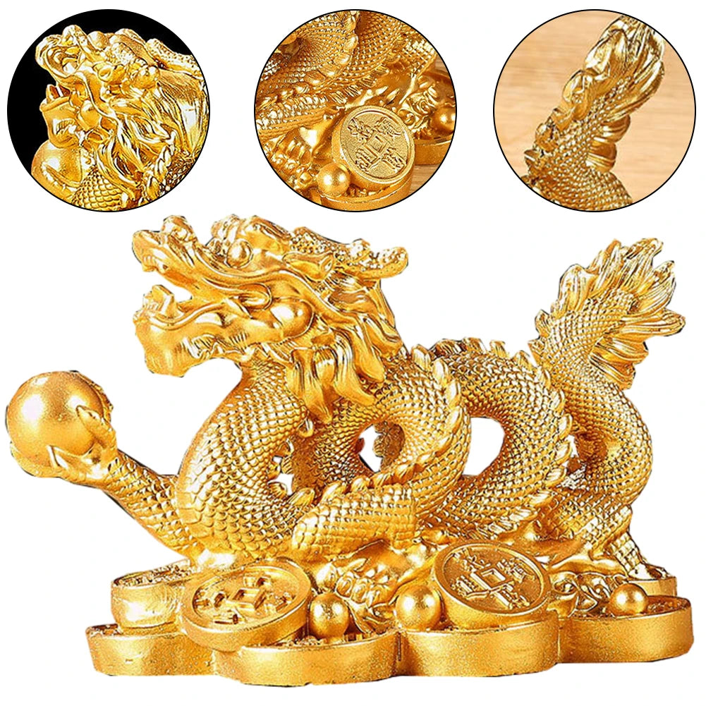 2024 Feng Shui Dragon Statue Attract Wealth New Year Dragon Sculpture Good Luck Auspicious Dragon Statuette for Home Office