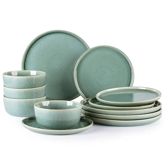 Ceramic Dinnerware Sets For 4, 12 Pieces Stoneware Plates And Bowls Sets, Scratch Resistant Dishes, Dishwasher & Microwave