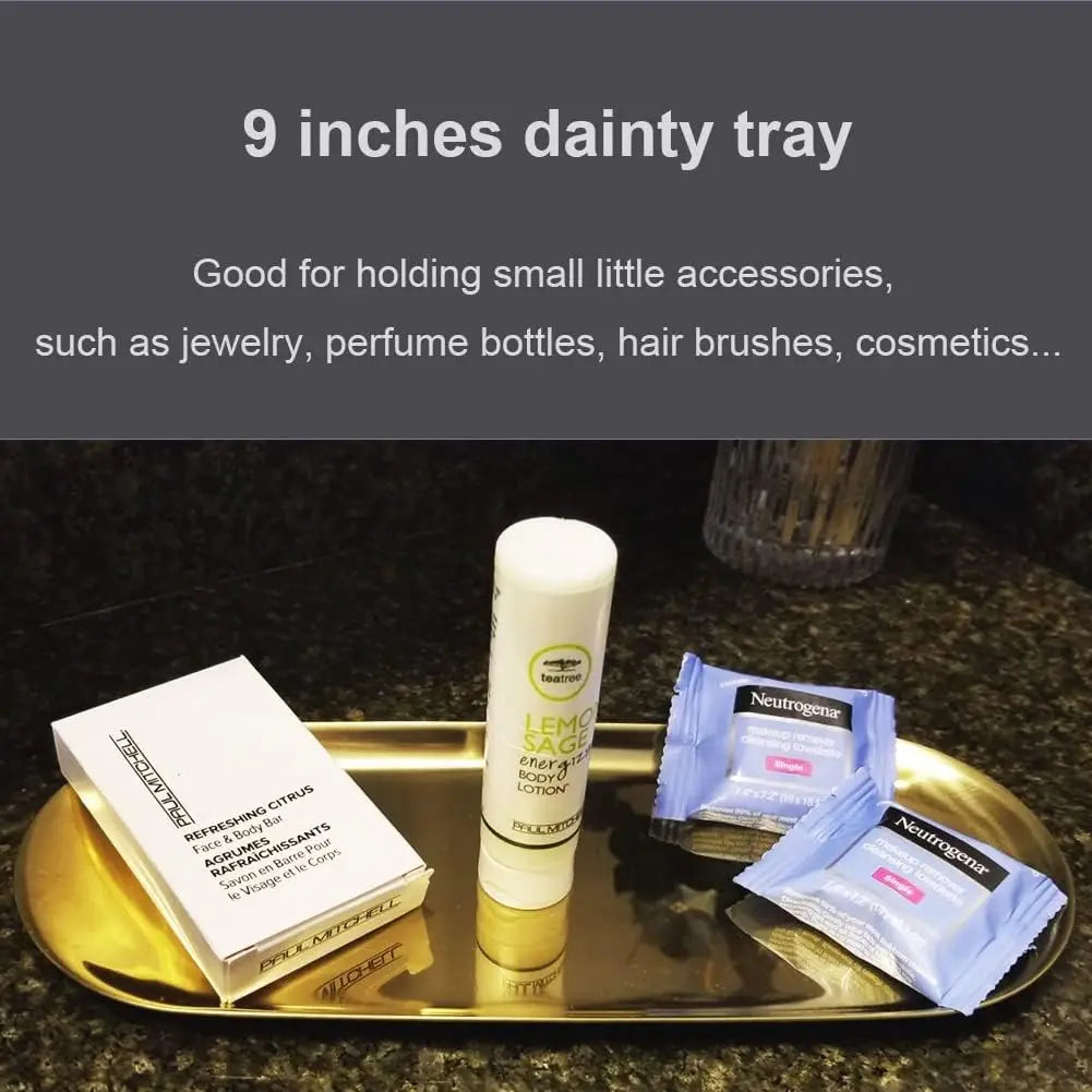 [Hot Deal!]Stainless Steel Decorative Tray, Set of 2, 9 Inch Long, Jewelry Dish Cosmetics Organizer Bathroom Clutter Serving Pla
