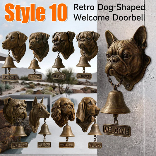 Wall-mounted Retro Pug Decorative Doorbell Vintage Dog Welcome Door Bell Chime Bell Puppy Head Shopkeeper Bell for Home Office