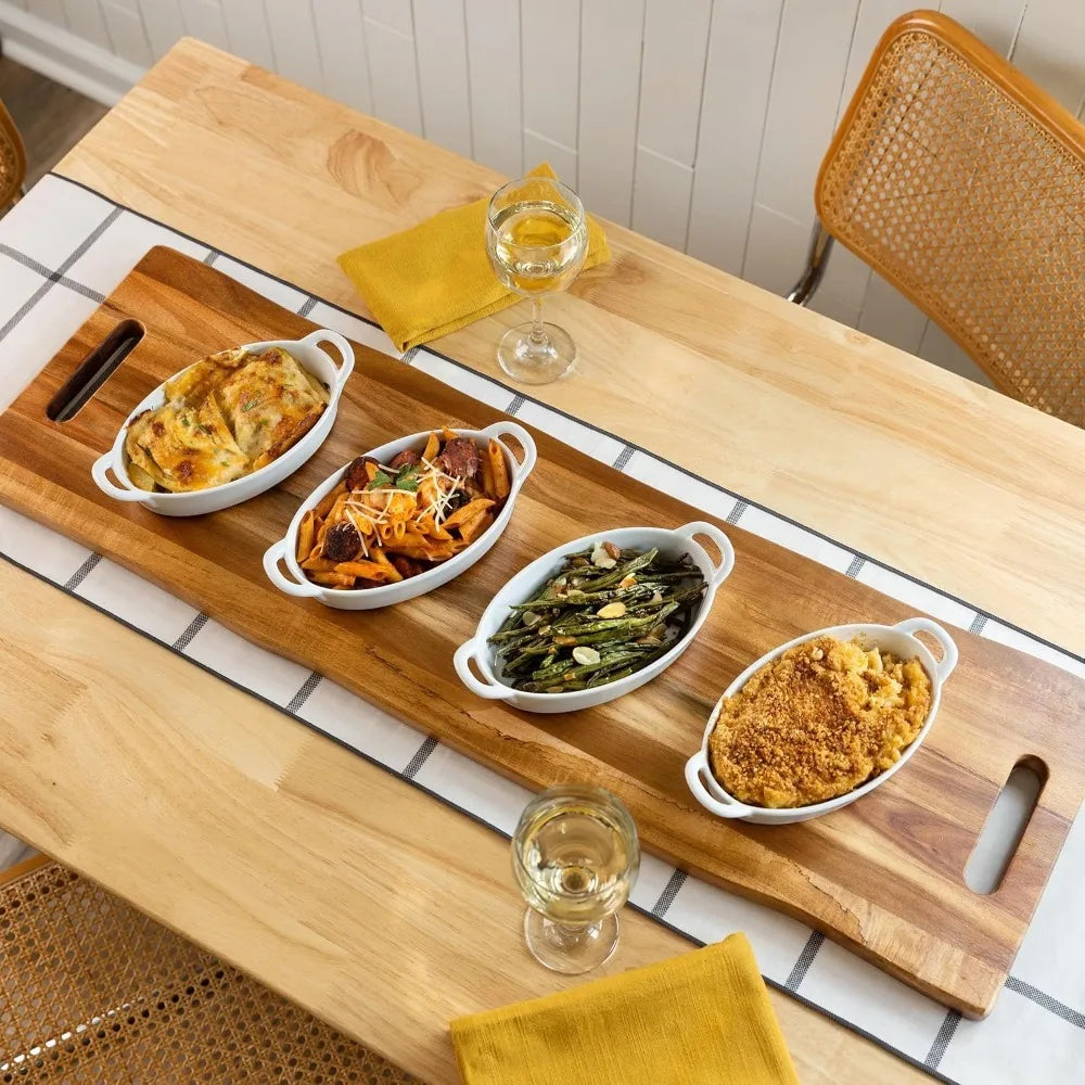 NEW-Large Acacia Serving Board with Handles, 36 x 12 Inch Rectangular Charcuterie Platter, Natural Wood Server for