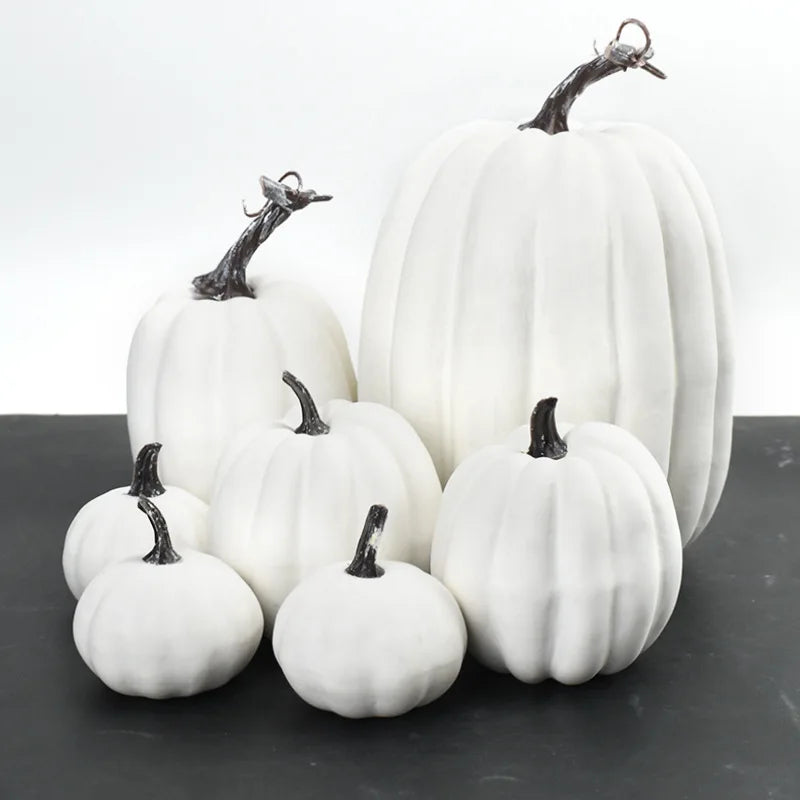 7/ 8PCS Fake Pumpkin Fall Decorations, Orange White Artificial Pumpkins Harvest Faux Foam Pumpkins for Fall Autumn Halloween
