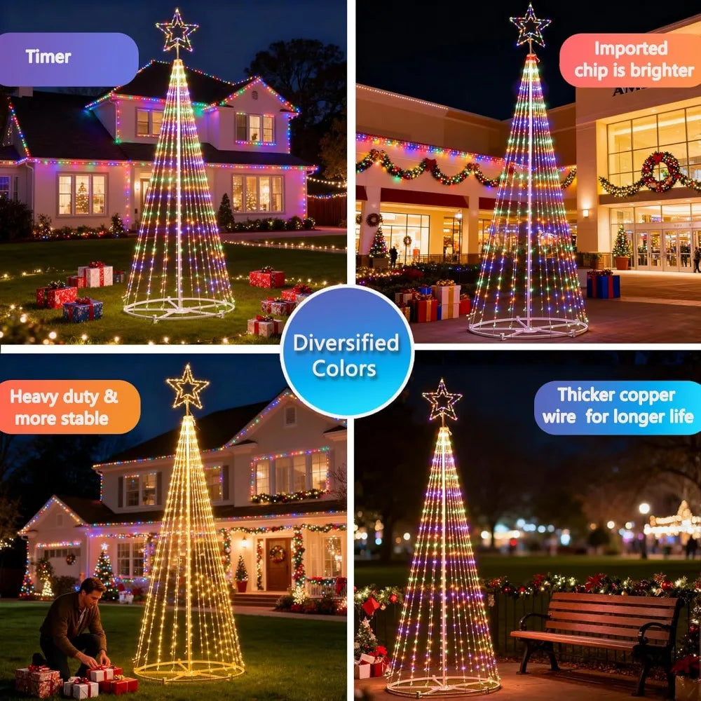 12FT Outdoor Lighting Christmas Tree 650 LED Light Show Christmas Tree with 8 Modes Timer Remote,Tall Star Topped Artificial